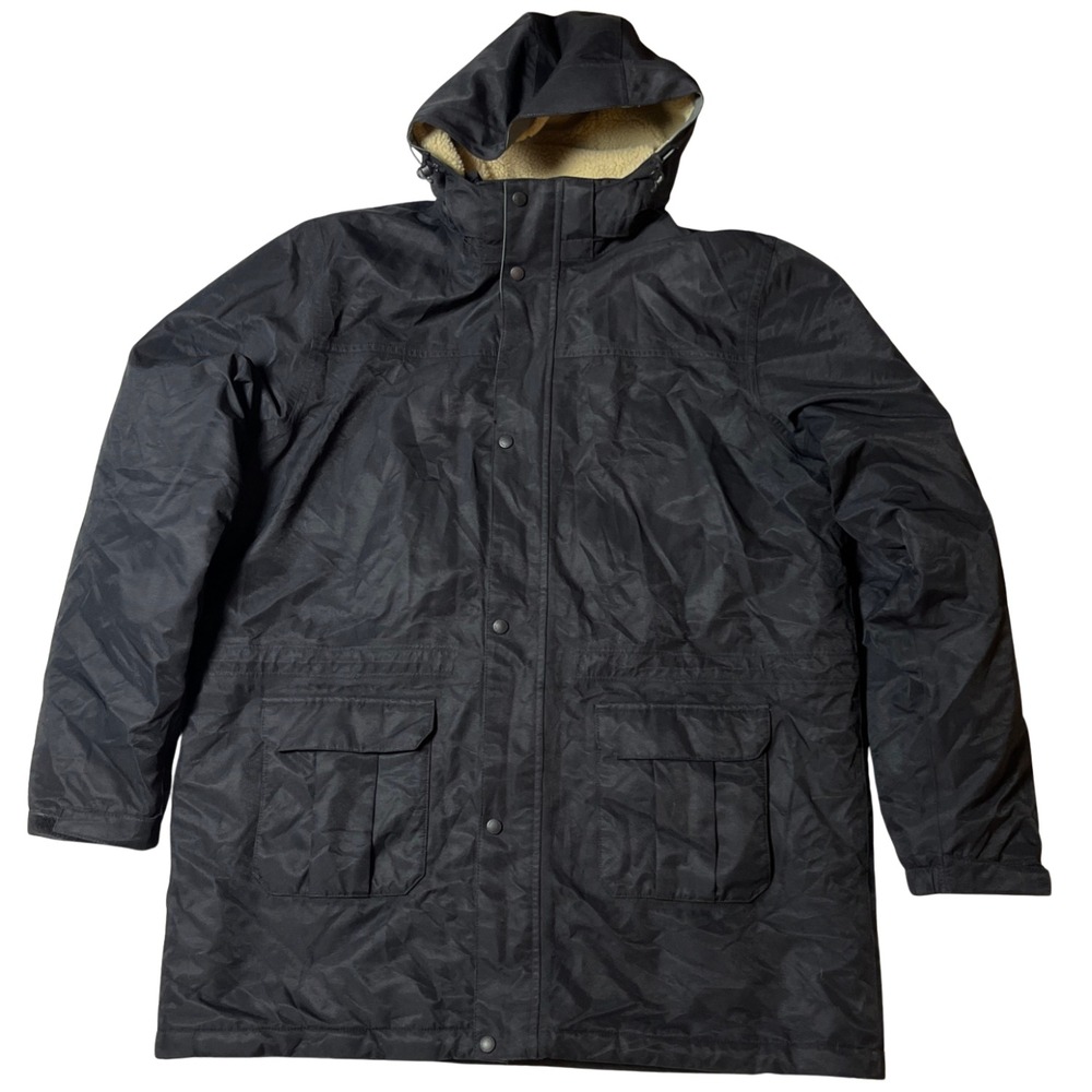 Lands End Mens XL Tall Black Squall Parka Sherpa Lined Hooded Insulated Jacket